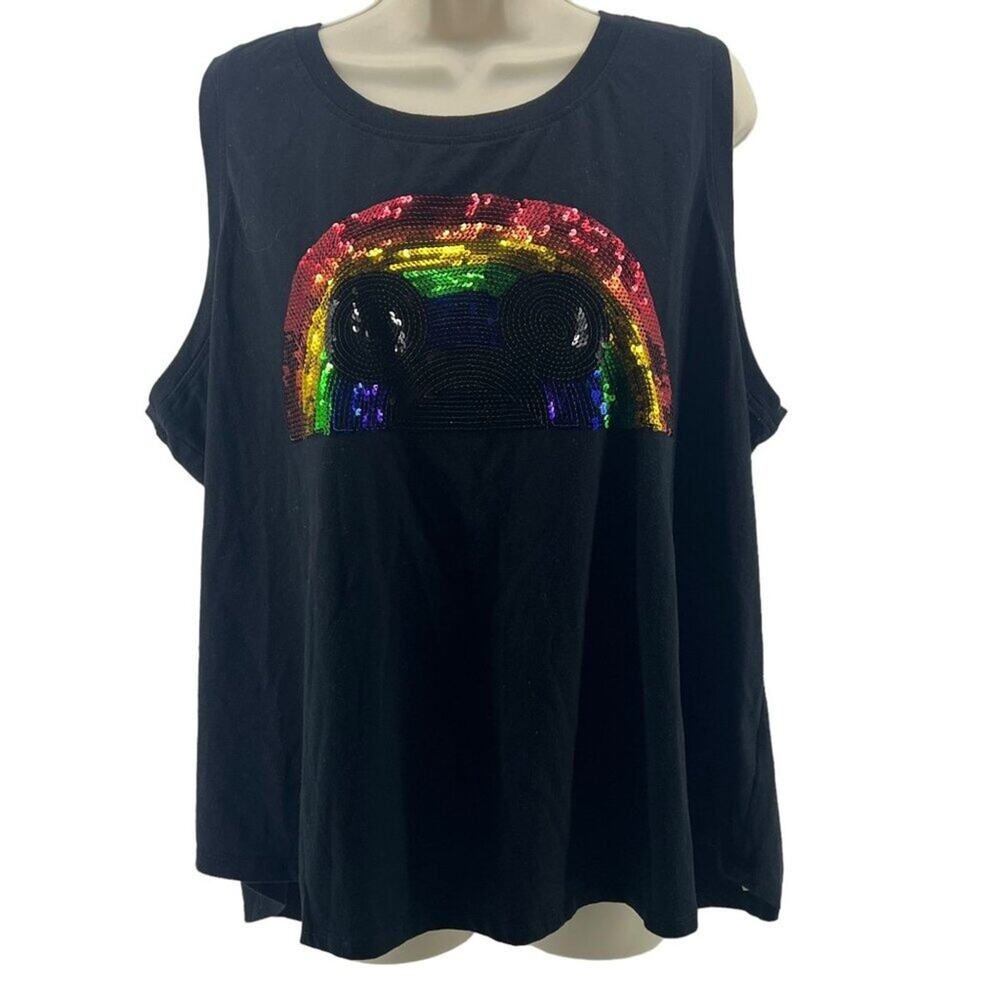 Disney Parks Rainbow Collection Pride Black Shirt Tank Sequin Size 3X